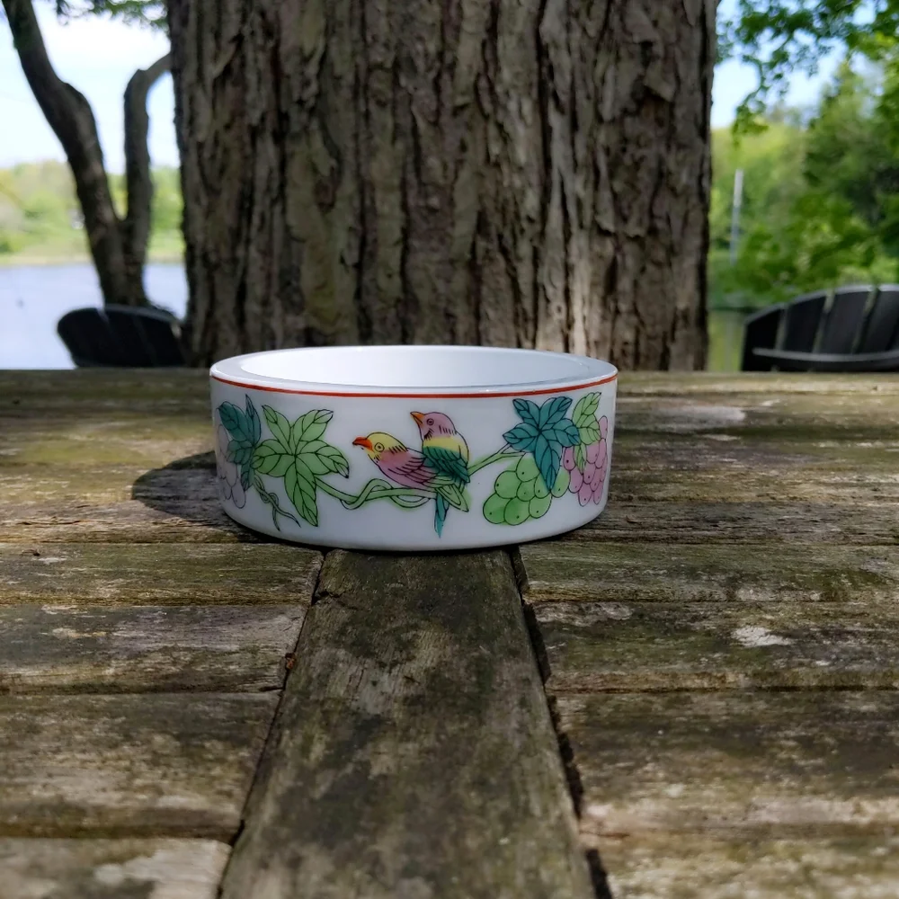 Vintage Williams Sonoma Oriental Asian Painted Bird Porcelain Wine Coaster